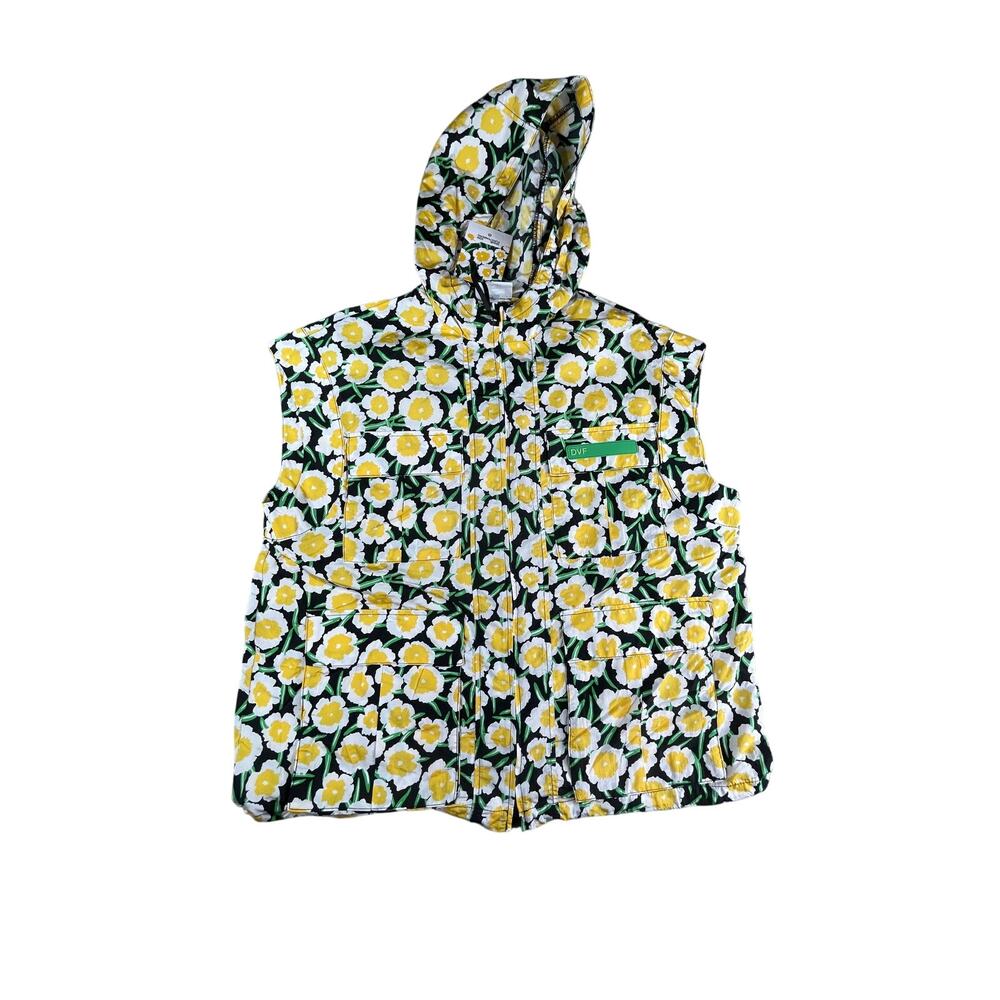 Diane Von Furstenberg Vest Jacket Womens Small Multicolor Floral Hooded NWT